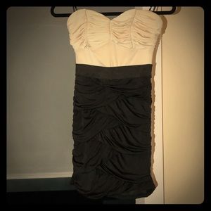 Black and cream strapless holiday dress